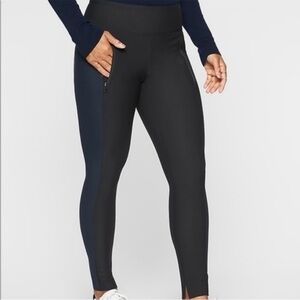 Athleta Black and Navy High-Rise Zip Pocket Leggings